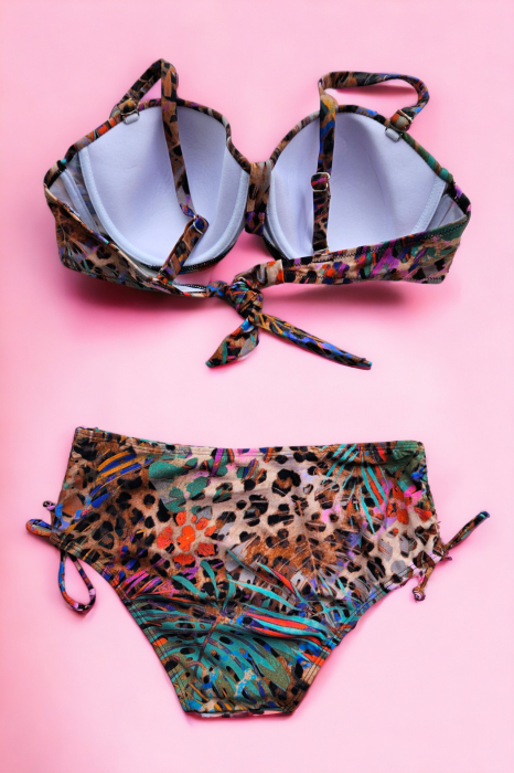 Costum de baie doua piese, marime mare, imprimeu floral, multicolor, exotic Palms embody.ro [3]