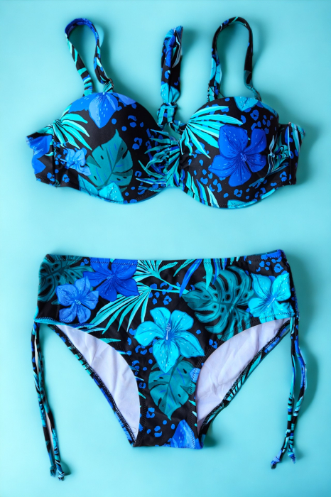 Costum de baie doua piese, marime mare, imprimeu floral, multicolor, Aqua Palm embody.ro [2]