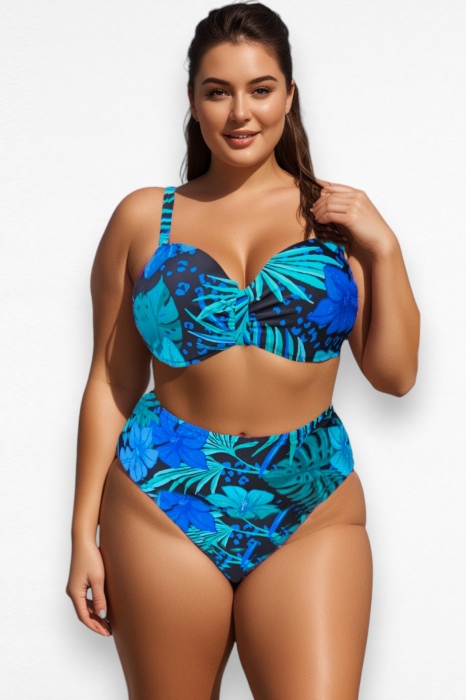 Costum de baie doua piese, marime mare, imprimeu floral, multicolor, Aqua Palm embody.ro [5]