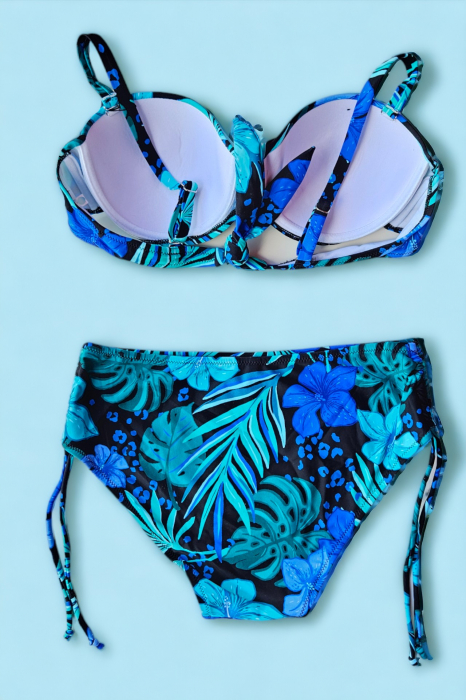 Costum de baie doua piese, marime mare, imprimeu floral, multicolor, Aqua Palm embody.ro [3]