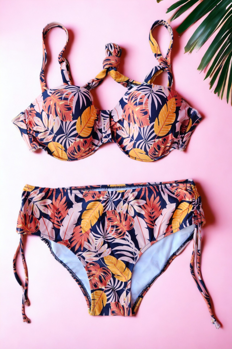 Costum de baie doua piese, marime mare, imprimeu floral, multicolor, exotic Flower embody.ro [2]