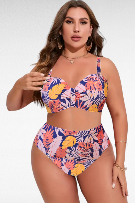 Costum de baie doua piese, marime mare, imprimeu floral, multicolor, exotic Flower embody.ro [5]