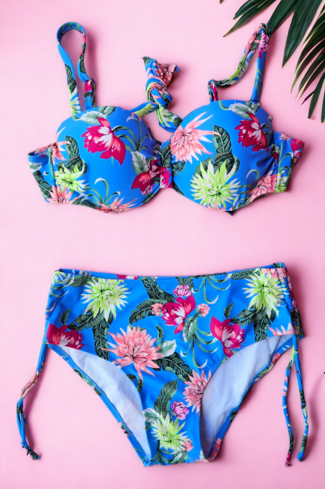 Costum de baie doua piese, marime mare, imprimeu floral, multicolor, exotic Ocean embody.ro [2]