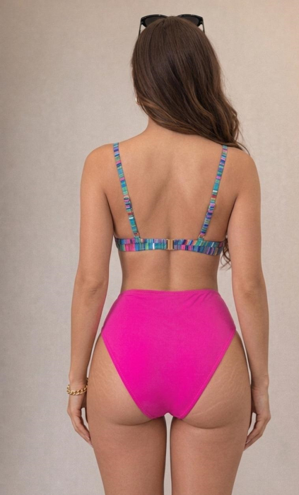 Costum de Baie Doua Piese, push-up detasabil, sustinere metalica sutien lm078 roz [2]