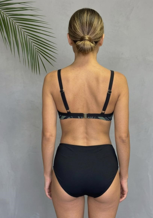 Costum de Baie Elegant din Doua Piese, Talie Inalta si Imprimeu Abstract Negru y9102 [3]