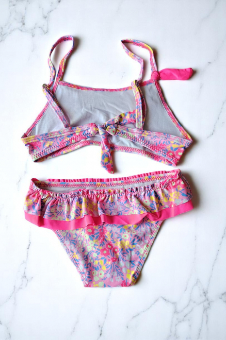 Costum de baie fete 2 piese, cu volane roz [2]