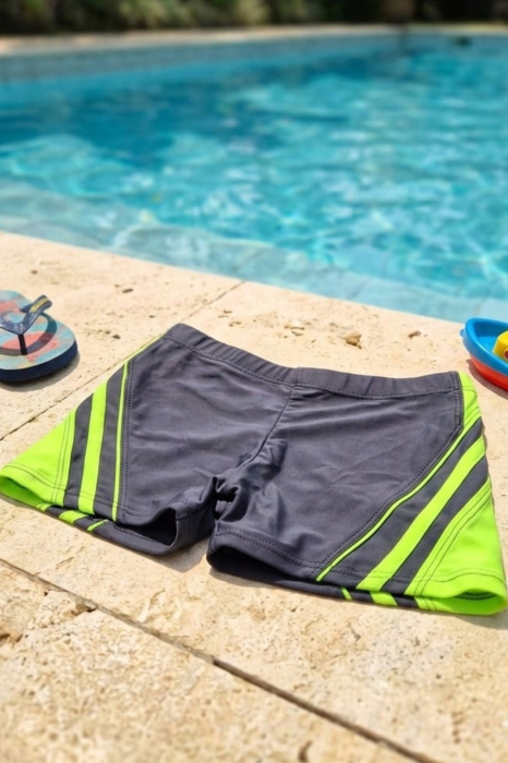 Boxeri Inot Copii cu Snur Interior - Gri/Verde Neon q327 [2]