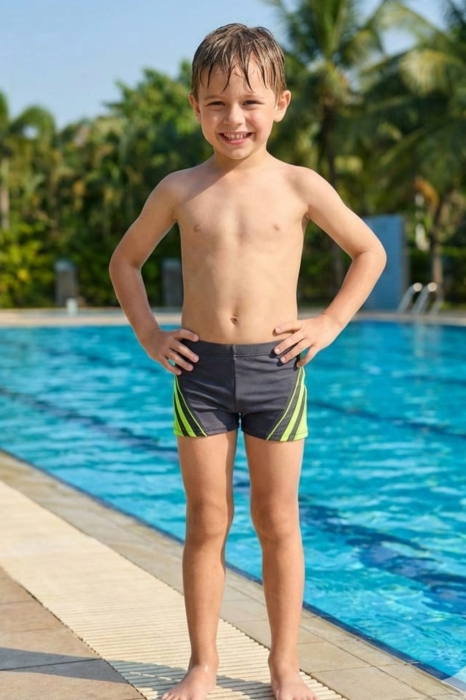 Boxeri Inot Copii cu Snur Interior - Gri/Verde Neon q327 [5]