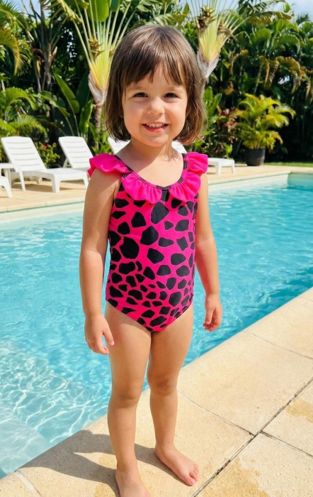 Costum de baie fete intreg, cu volane, roz inchis Q302 [4]