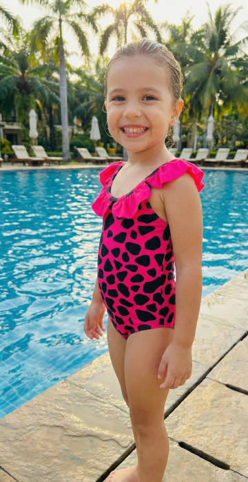 Costum de baie fete intreg, cu volane, roz inchis Q302 [2]