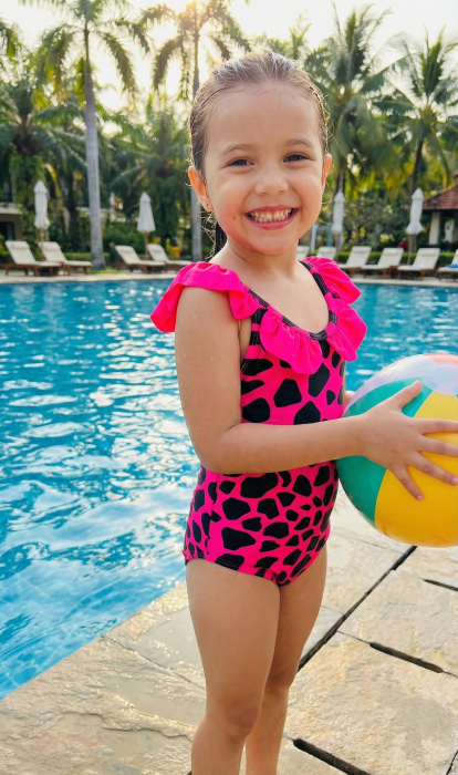 Costum de baie fete intreg, cu volane, roz inchis Q302 [3]