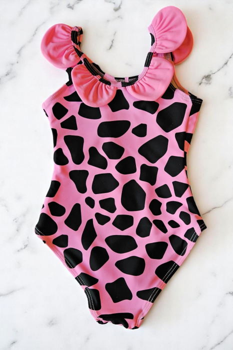 Costum de baie fete intreg, cu volane, roz Q302, embody.ro [2]