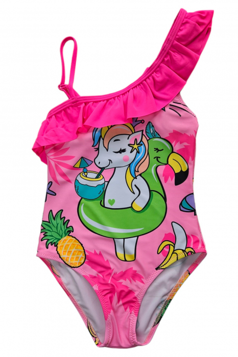 Costum de baie fete intreg, imprimeu unicorn, roz, embody.ro [3]