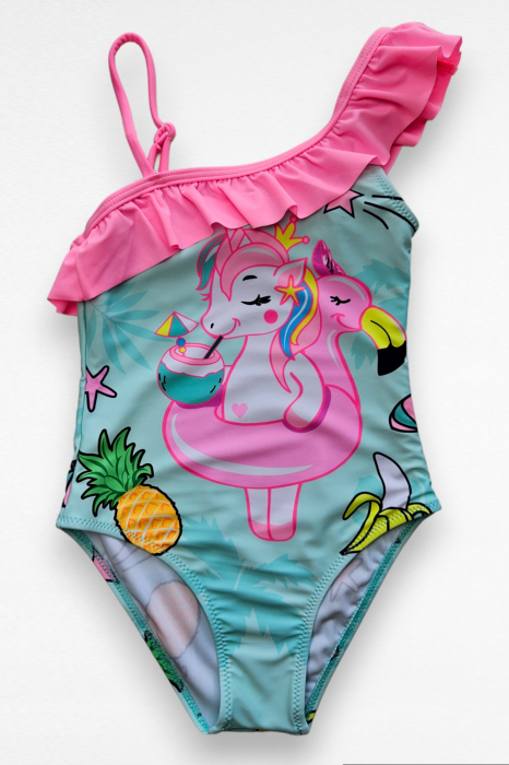 Costum de baie fete intreg, imprimeu unicorn, roz, embody.ro [3]