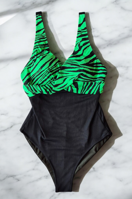 Costum de baie intreg dama, modelator, negru/verde neon, Wild paradise [2]