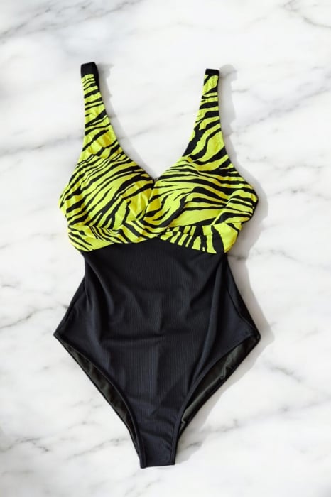 Costum de baie intreg dama, modelator, negru/galben neon, Wild paradise [2]