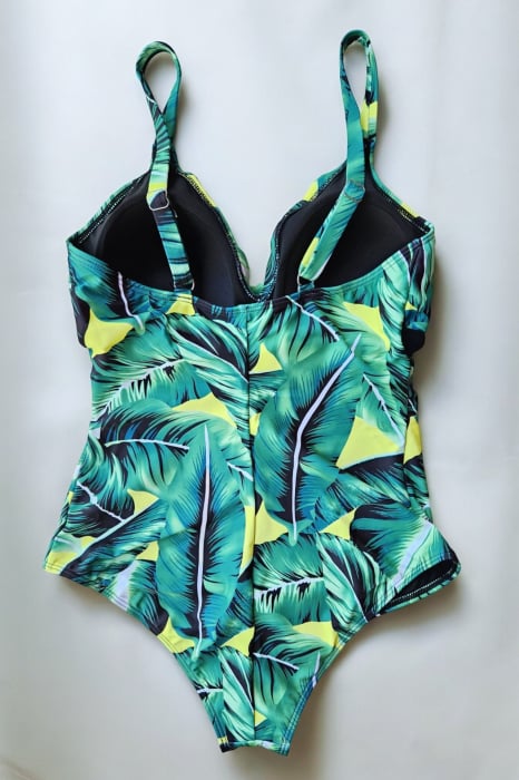 Costum de baie intreg modelator, marime mare, verde/galben [3]