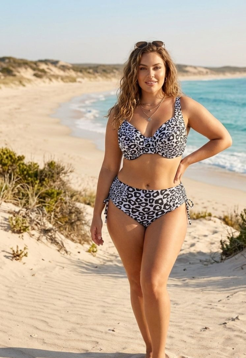 Costum de Baie Leopard Print din Doua Piese,si Sutien cu Sustinere lm081 alb/negru [2]