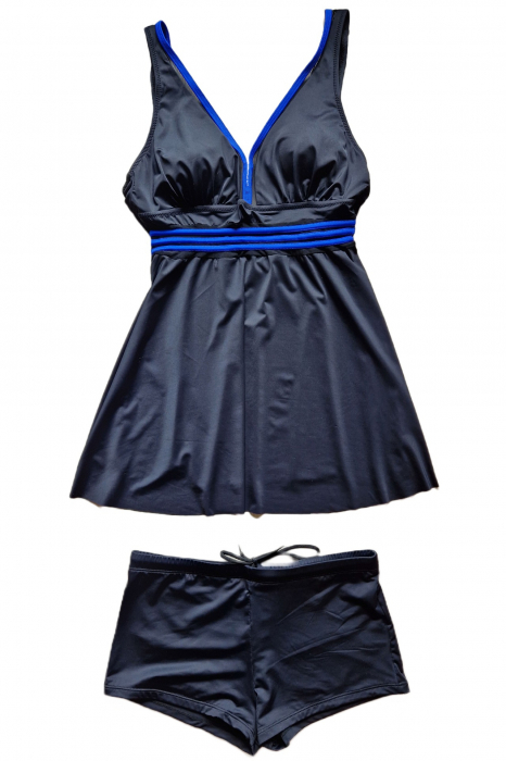 Costum de baie tip tankini, doua piese, fusta si pantaloni scurti, negru, Tania, embody.ro [5]