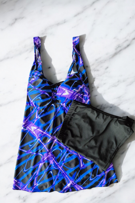 Costum de baie marime mare tip tankini, doua piese, fusta si pantaloni scurti, embody.ro [2]