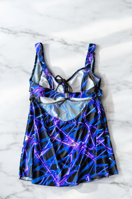 Costum de baie marime mare tip tankini, doua piese, fusta si pantaloni scurti, embody.ro [3]