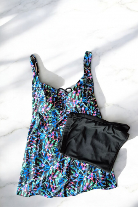 Costum de baie marime mare tip tankini, doua piese, fusta si pantaloni scurti, embody.ro [2]