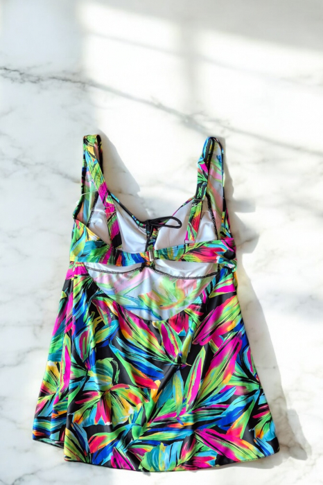 Costum de baie marime mare tip tankini, doua piese, fusta si pantaloni scurti, embody.ro [3]