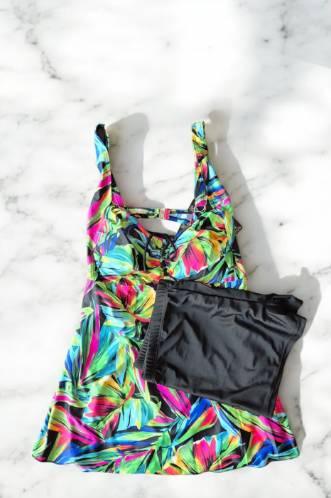Costum de baie marime mare tip tankini, doua piese, fusta si pantaloni scurti, embody.ro [2]