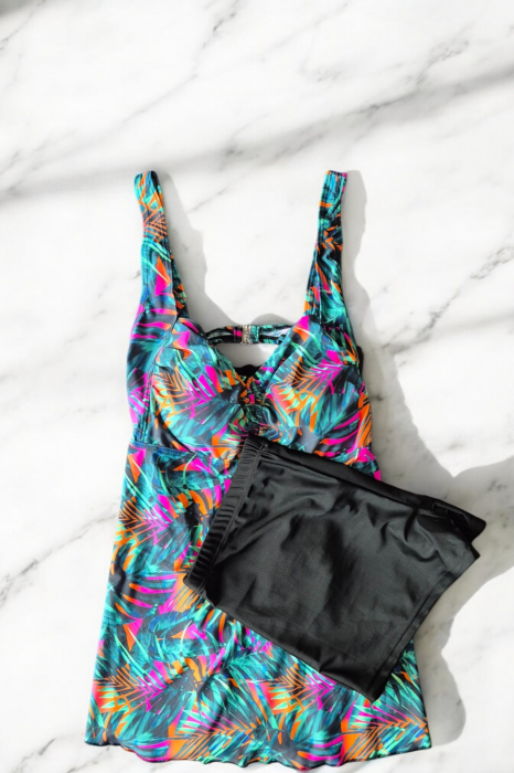 Costum de baie marime mare tip tankini, doua piese, fusta si pantaloni scurti, embody.ro [2]