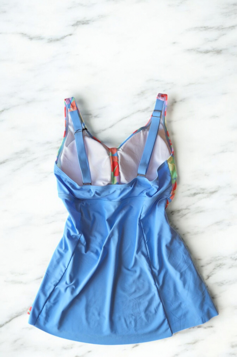 Costum de baie marime mare tip tankini, doua piese, fusta si pantaloni scurti, floral, embody.ro [3]