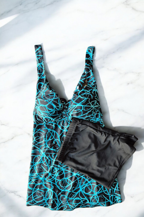 Costum de baie marime mare tip tankini, doua piese, fusta si pantaloni scurti, embody.ro [2]