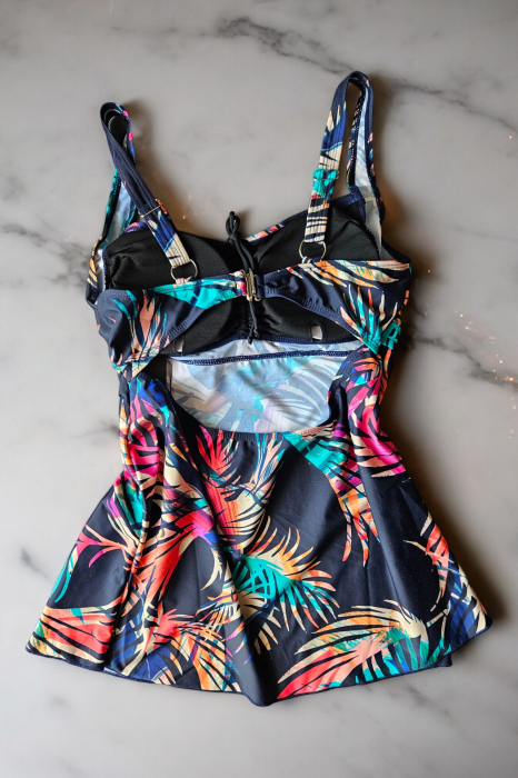 Costum de baie marime mare tip tankini, doua piese, fusta si pantaloni scurti, albastru, Blue Palms embody.ro [2]