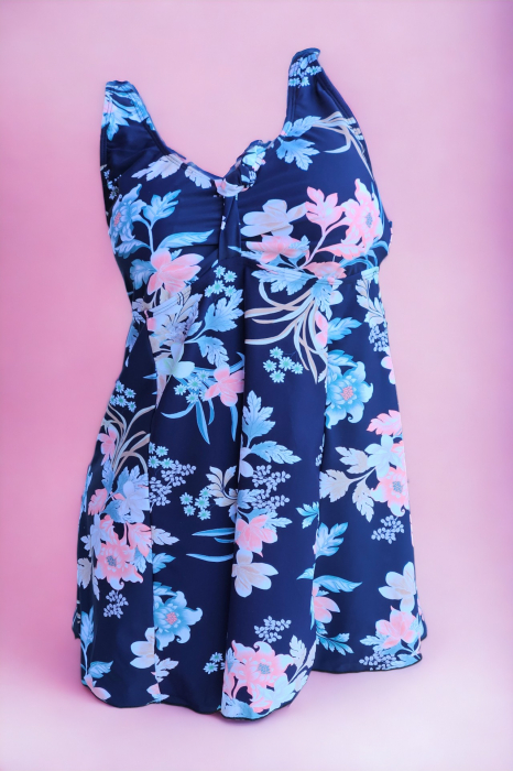 Costum de baie marime mare tip tankini, doua piese, fusta si pantaloni scurti, albastru, Breeze, embody.ro [5]