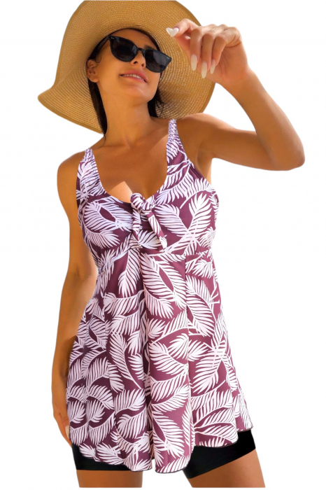 Costum de baie marime mare tip tankini, doua piese, fusta si pantaloni scurti, multicolor, Vanilla, embody.ro [2]