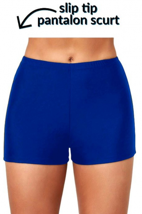 Costum de baie marime mare tip tankini, doua piese, fusta si pantaloni scurti, albastru, embody.ro [4]