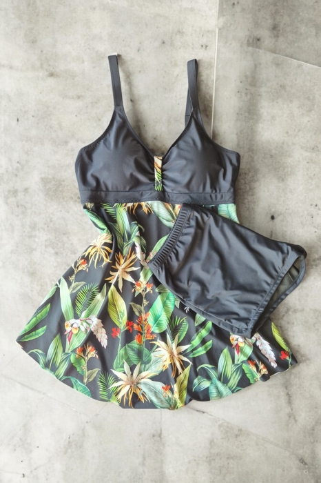 Costum de baie marime mare tip tankini, doua piese, fusta si pantaloni scurti, multicolor, Kira , embody.ro [3]