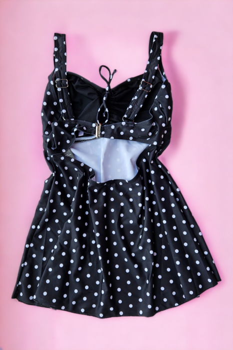 Costum de baie marime mare tip tankini, doua piese, fusta si pantaloni scurti, negru, Dots, embody.ro [3]