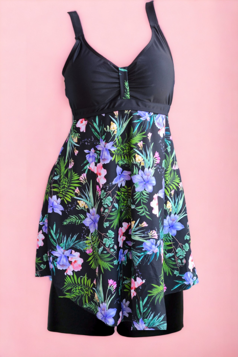 Costum de baie marime mare tip tankini, doua piese, fusta si pantaloni scurti, multicolor, Queen, embody.ro [6]