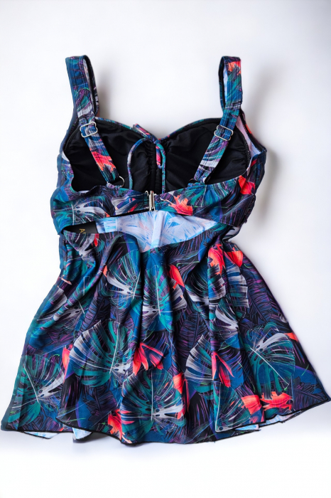 Costum de baie marime mare tip tankini, doua piese, fusta si pantaloni scurti, multicolor, Myra, embody.ro [3]