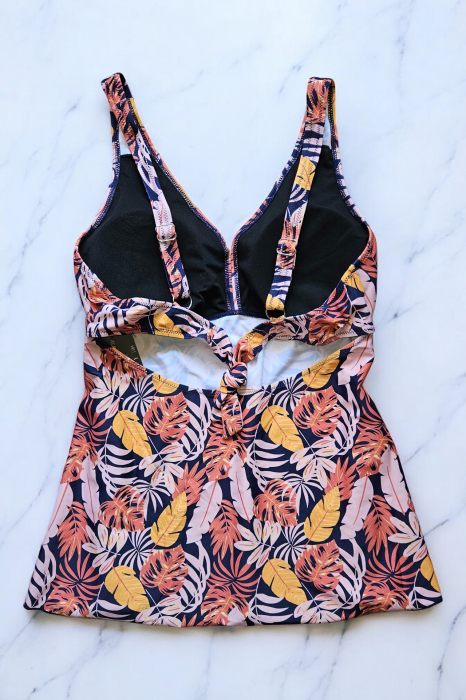 Costum de baie marime mare tip tankini, doua piese, fusta si pantaloni scurti, multicolor, Orange Palmsembody.ro [3]