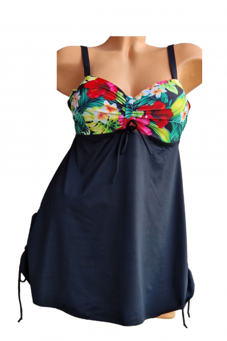 Costum de baie marime mare tip tankini, doua piese, fusta si pantaloni scurti, negru, Iris, embody.ro [3]