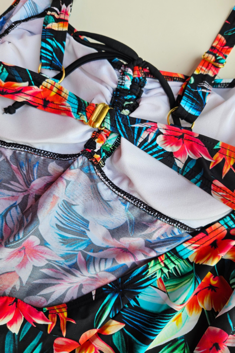 Costum de baie marime mare tip tankini, doua piese, rochita si pantaloni scurti, multicolor, Exotic, embody.ro [3]