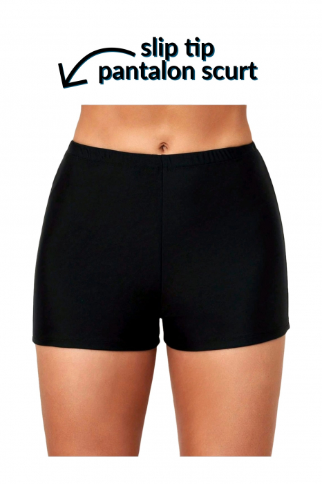 Costum de baie marime mare tip tankini, doua piese, rochita si pantaloni scurti, albastru, Palms, embody.ro [4]