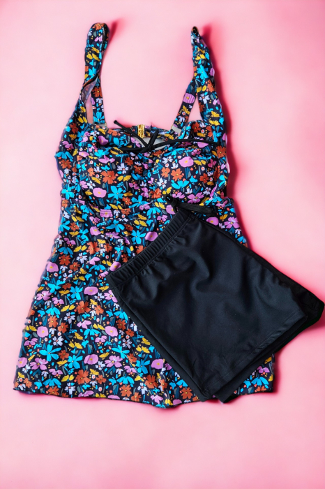 Costum de baie marime mare tip tankini, doua piese, rochita si pantaloni scurti, multicolor, Summer, embody.ro [2]