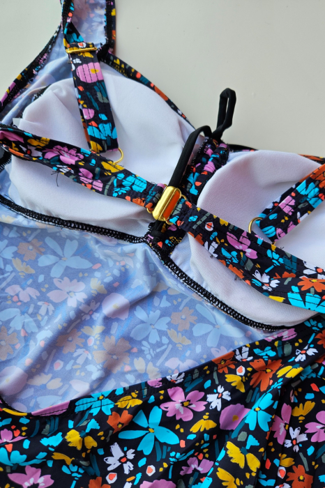 Costum de baie marime mare tip tankini, doua piese, rochita si pantaloni scurti, multicolor, Summer, embody.ro [3]