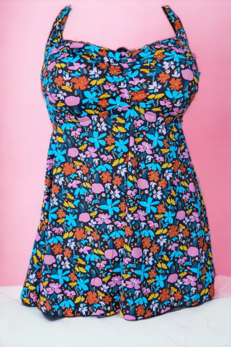 Costum de baie marime mare tip tankini, doua piese, rochita si pantaloni scurti, multicolor, Summer, embody.ro [4]