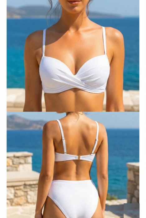 Costum de Baie  Doua Piese, Sutien push up, material tip raiat, lm043 alb [5]