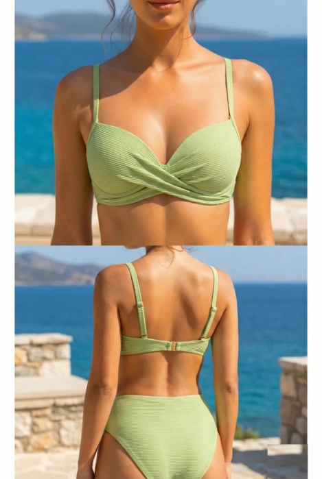Costum de Baie Doua Piese, Sutien push up, material tip raiat, lm043 verde fistic [4]