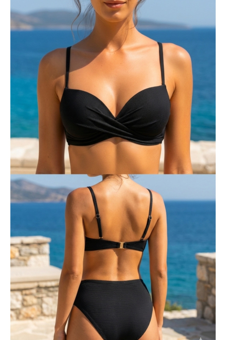 Costum de Baie Negru Doua Piese, Sutien push up, material tip raiat, lm043 negru [4]