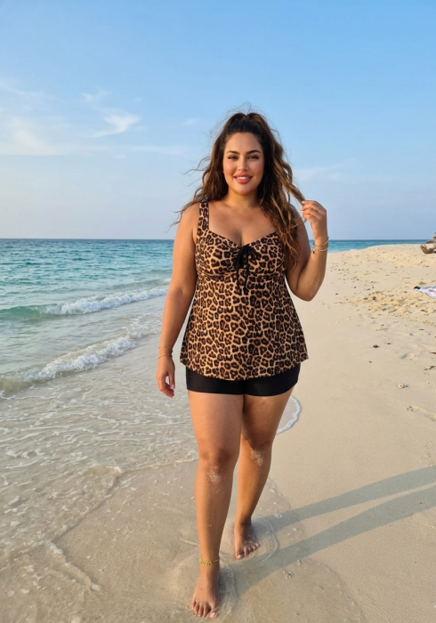 Costum de Baie Tankini cu rochita si slip pantaloni scurti 2 Piese animal print F2503 [2]